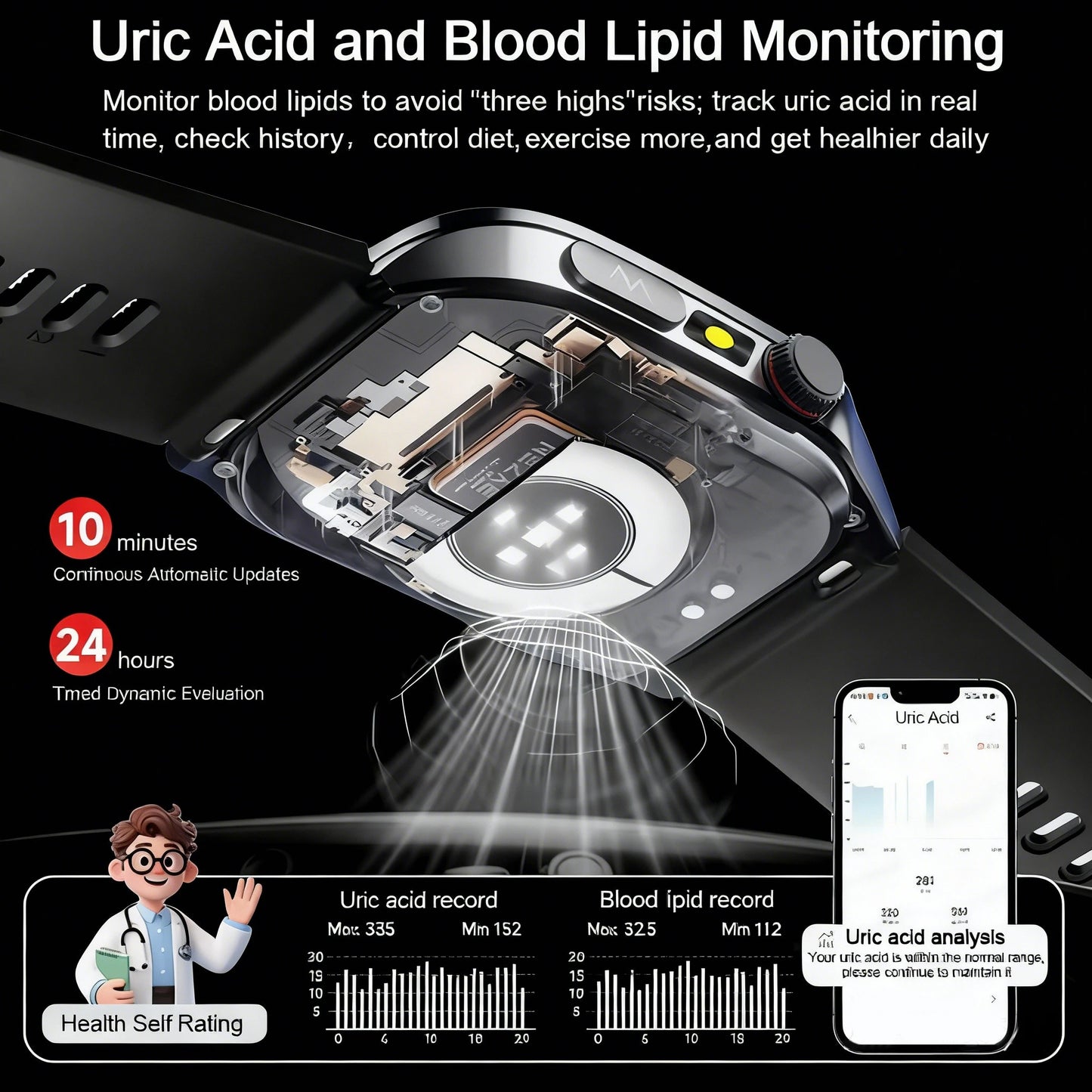 2026New Health Smartwatch 650nm Laser Therapy Men ECG Blood Pressure Lipid Uric Acid Bluetooth Call For Android IOS Smart Watch