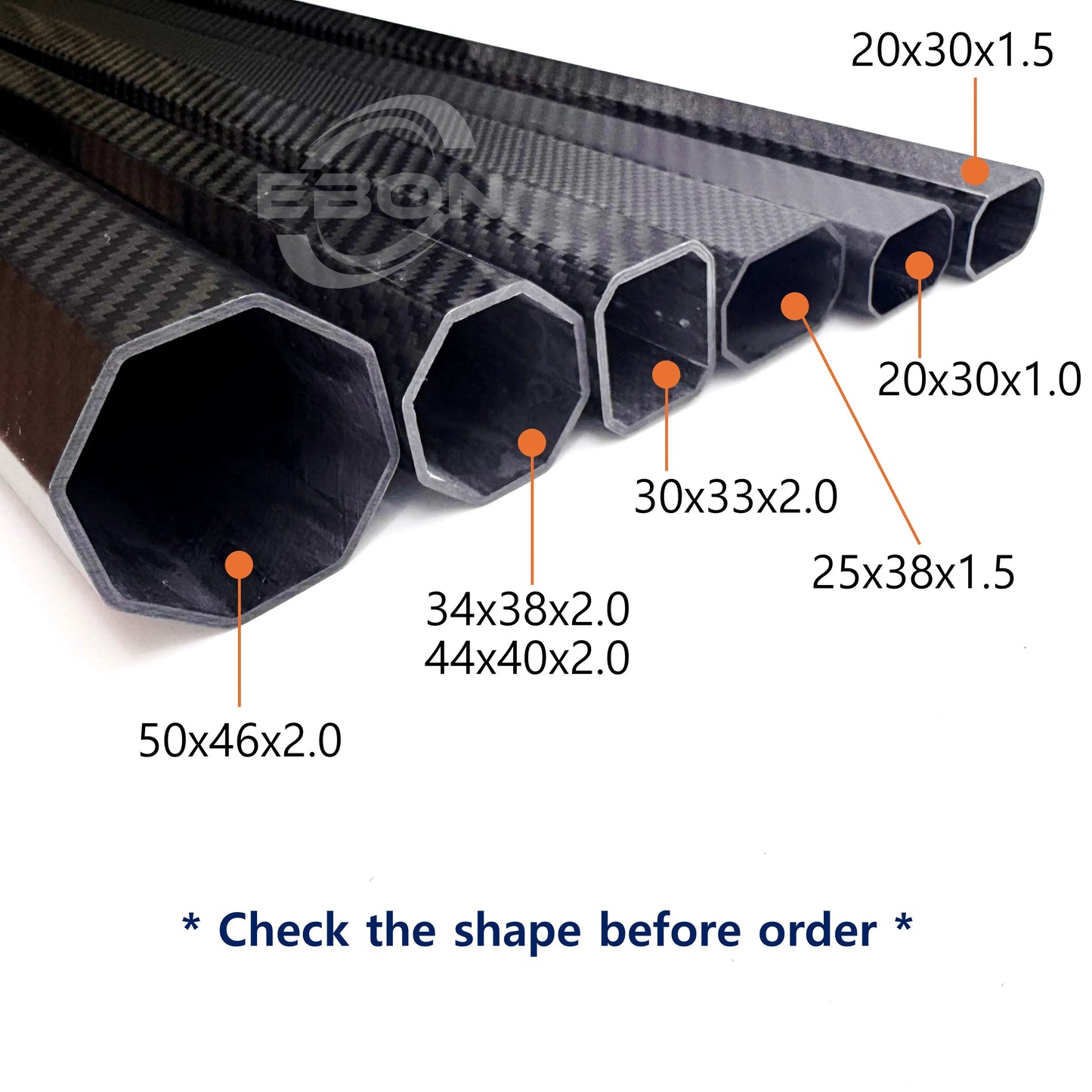 Lot/2pcs Carbon Fiber Octagonal Tube 3K High Strength Composite 30x20mm 25x38mm 40x44mm Carbon Frame For Drone UAV Arm RC Parts
