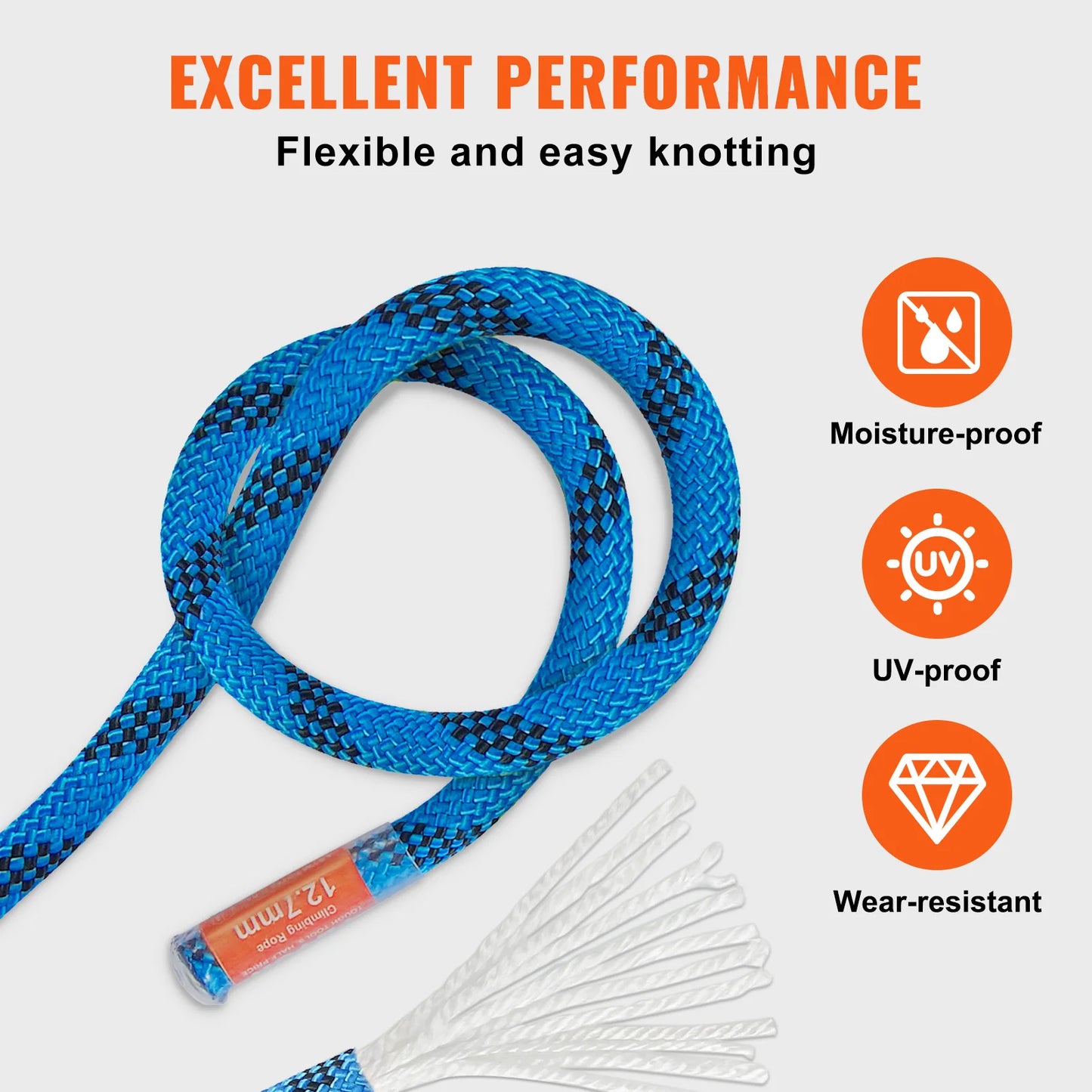 VEVOR 12.7mm Static Climbing Rope 30kN Breaking Strength