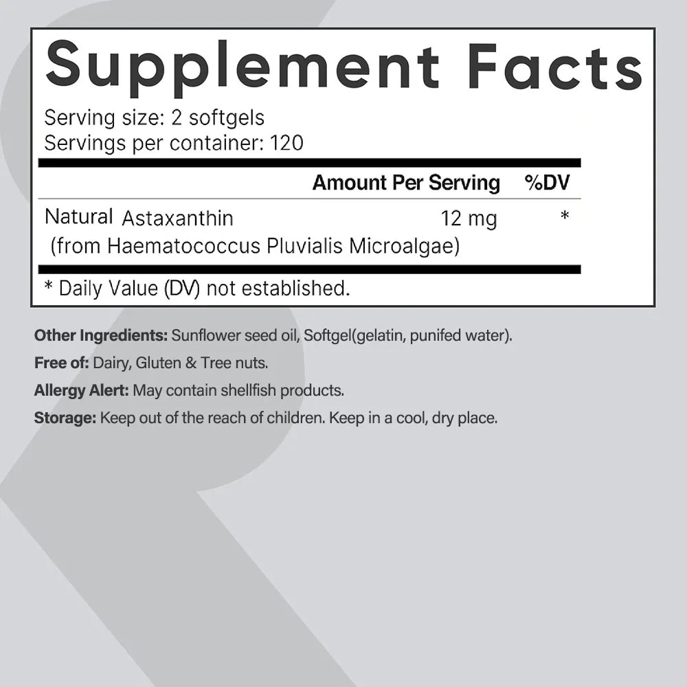 Astaxanthin 12mg, Premium Astaxanthin Antioxidant Supplements | Supports Eye, Joint, Internal Circulation, Skin Health | Tanning