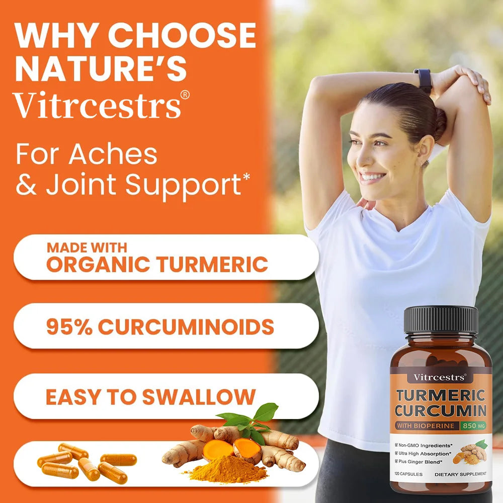 Organic Turmeric Curcumin, High Absorption Joint Bone Brain & Cardiovascular Support, Antioxidant & Digestive Health Supplement