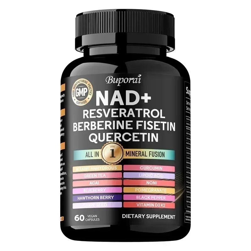 NAD+ Resveratrol Berberine - Contains Liposomal NAD+, Trans-resveratrol, Supports Healthy Aging, Cellular Health & Endurance