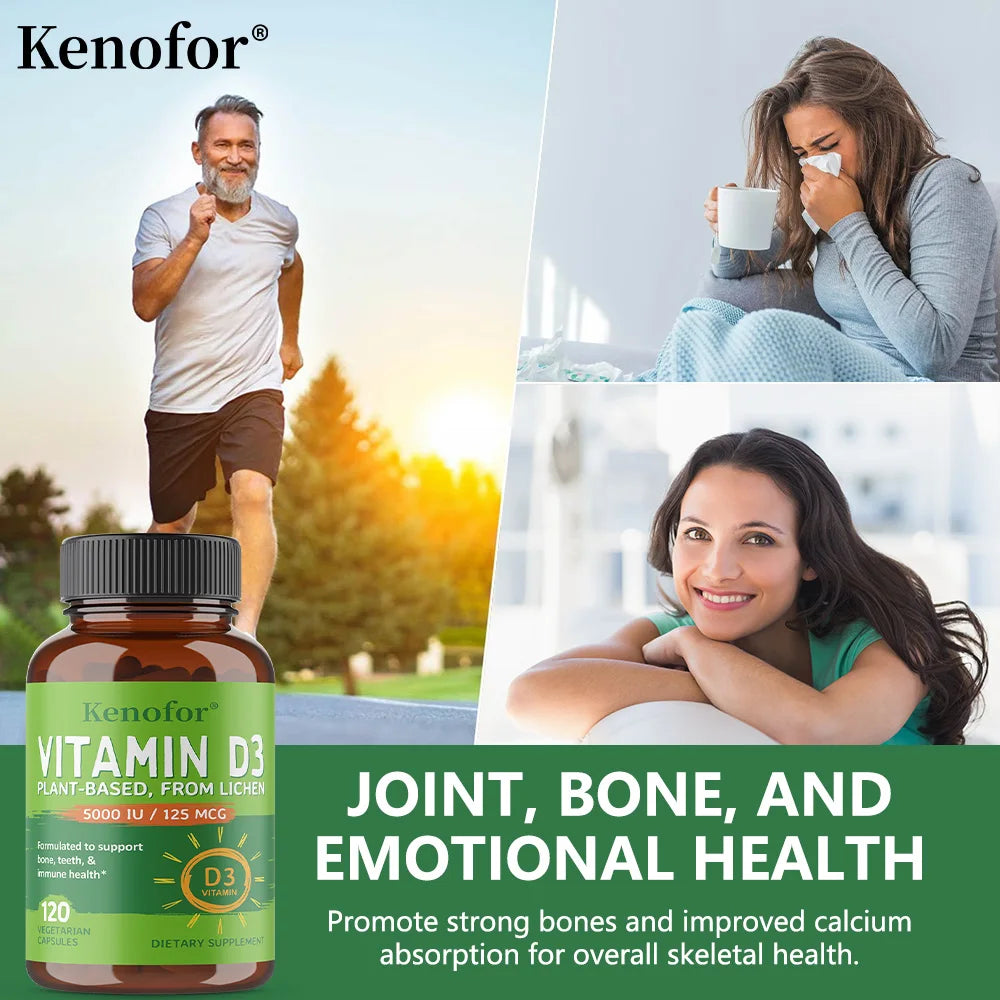 High-concentration Capsules with 5000 IU of Vitamin D3 To Boost Immunity, Bone and Heart Health, Strengthen Bones, Non-GMO