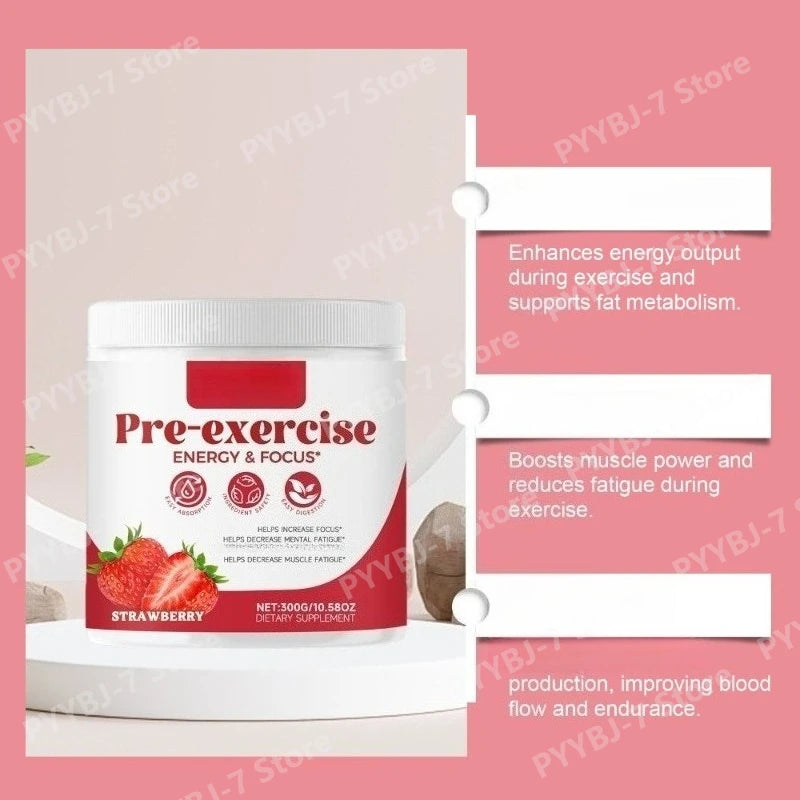 Pre-Workout Powder Energy and Focus Support Support Muscle Recovery Strawberry Flavor Daily Health Care 300g