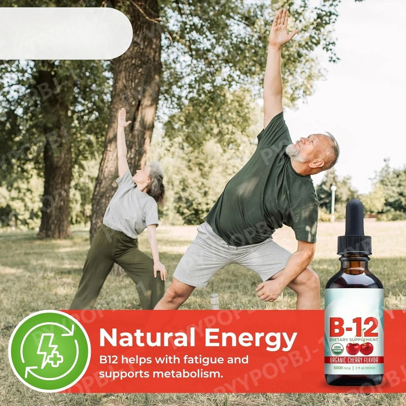 Vitamin B12 Liquid 5000mcg Drops Cherry Flavor Methylcobalamin Sublingual Drops Vegan Sugar Free Health Dietary Supplement 60ml