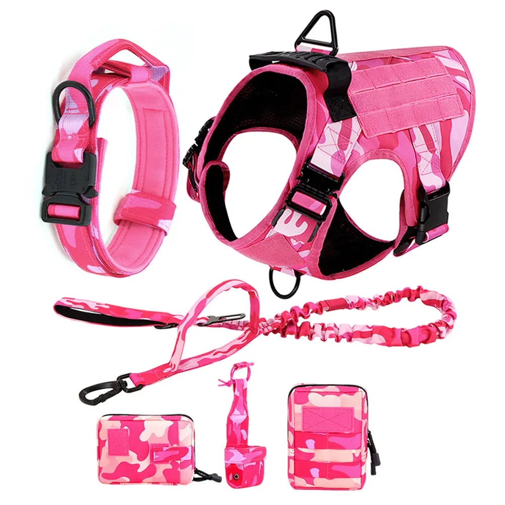 Camouflage Dog Harness Tactical Adjustable Leash For Large German Shepherds