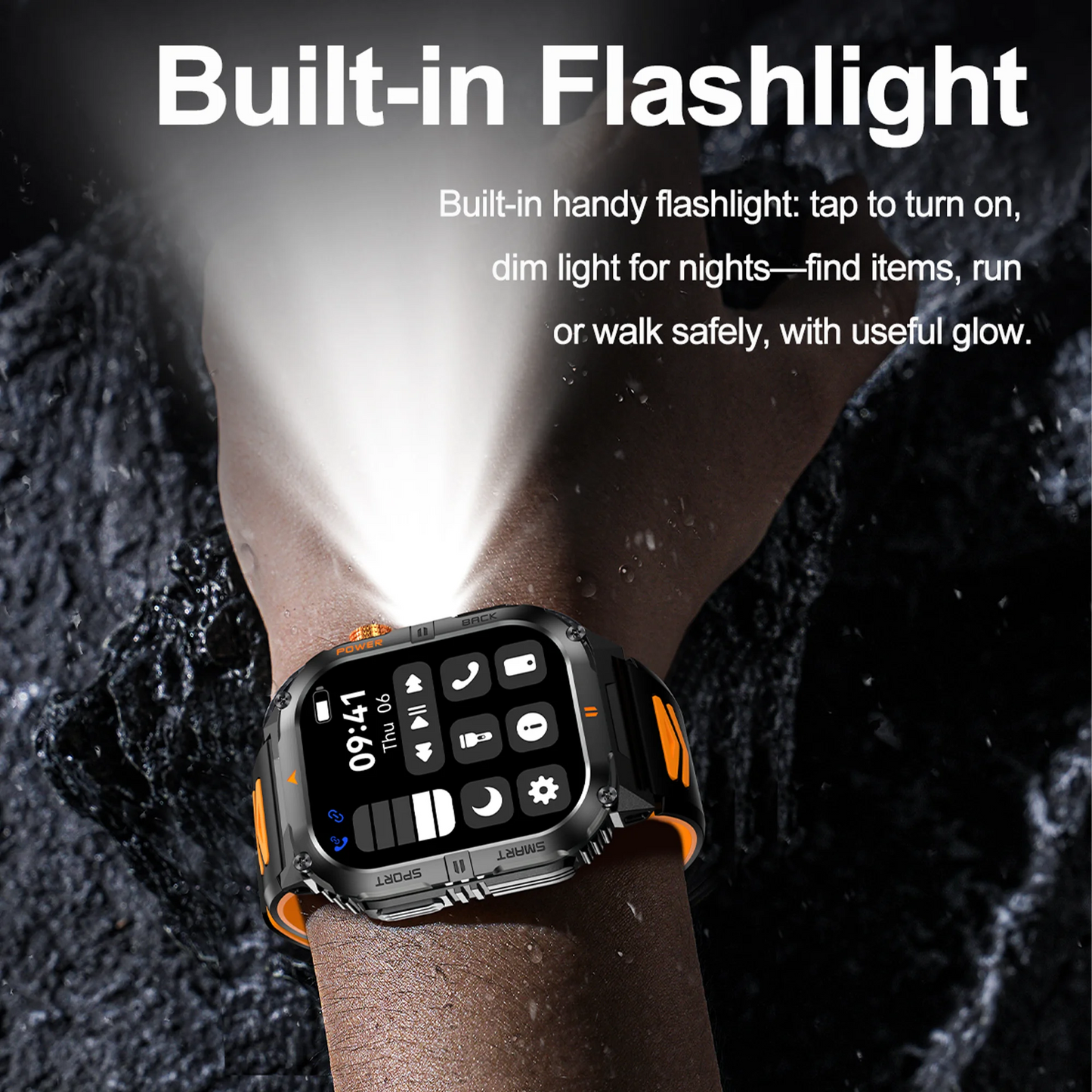 Outdoor Sport Smart Watch 2.00" 3ATM Waterproof LED Flashlight Answer Call 1000mAH Big Battery Health Fitness Tracker Smartwatch