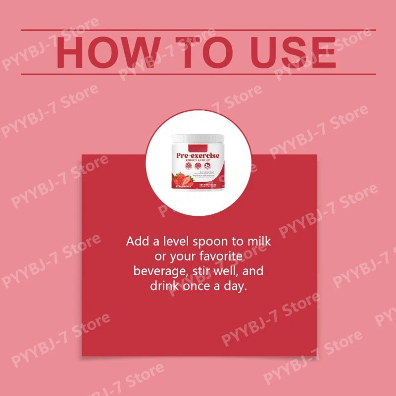 Pre-Workout Powder Energy and Focus Support Support Muscle Recovery Strawberry Flavor Daily Health Care 300g