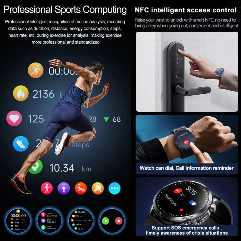 New Health Smart Watch Airbag Blood Pressure ECG+PPG AI Diagnosis Blood Lipid Uric Acid SOS Remote Care Smartwatch For Men Women