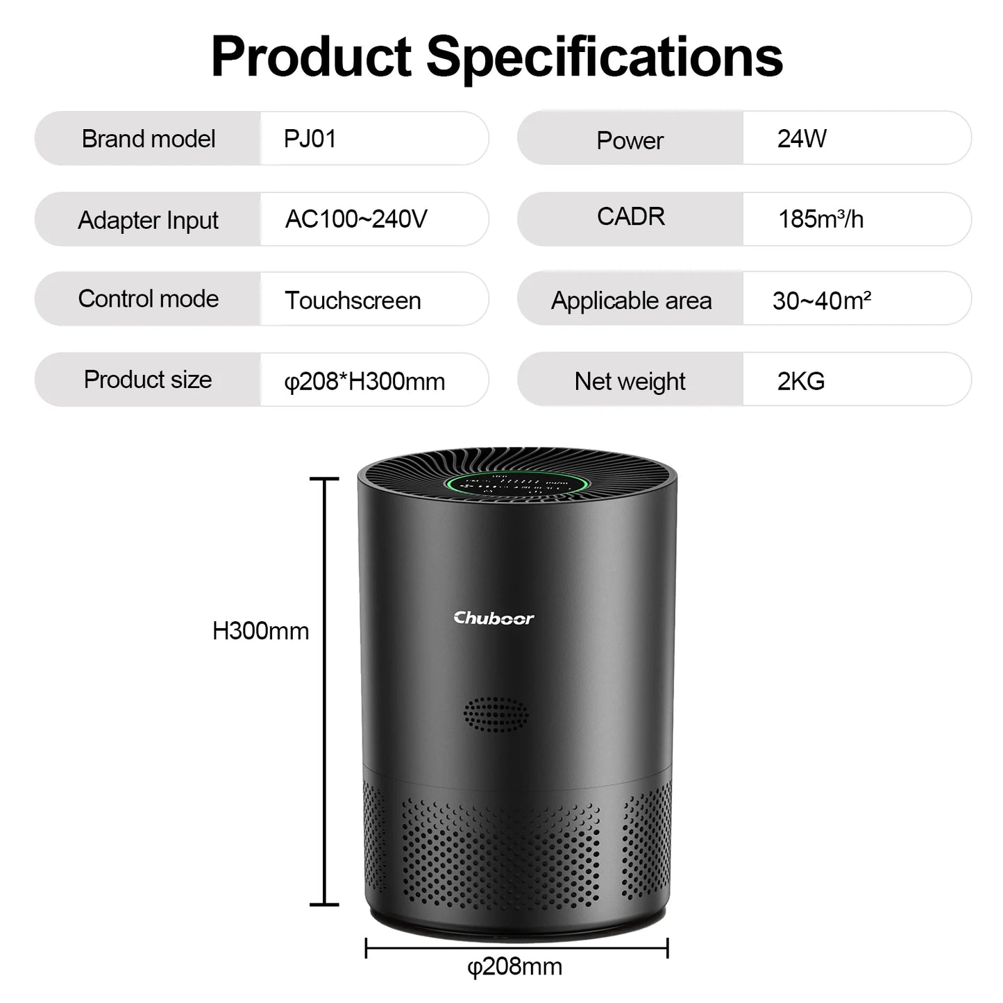 Chuboor H13 True HEPA Air Purifier For Home Odors Pollen