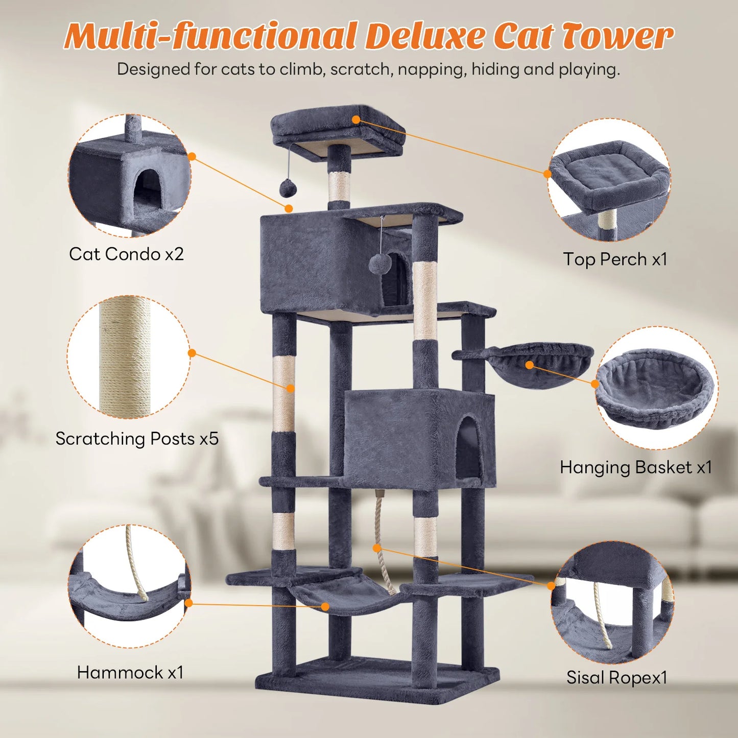 MCQ Cat Tree Tower Multi Level Climbing Sisal Posts Condo