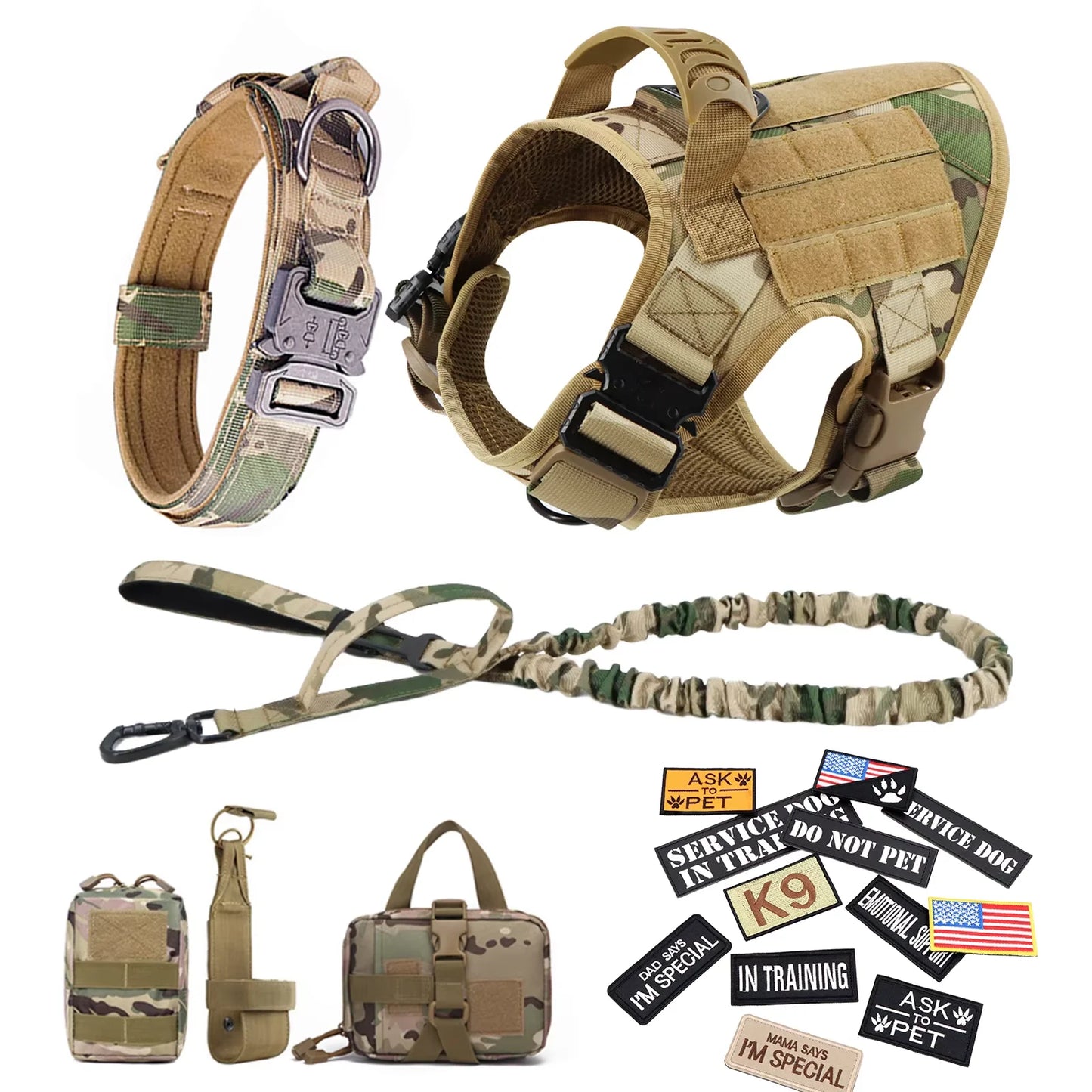 Military Grade Dog Harness Vest With Leash And Patches Set