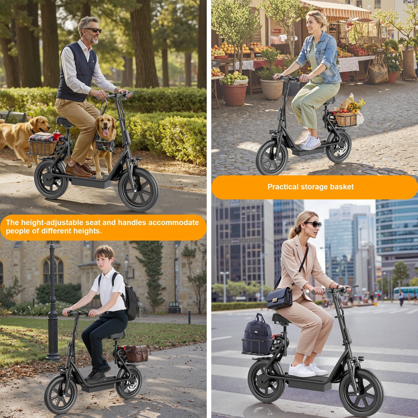 Electric Scooter With Seat For Adults 500W 48V 10.4Ah Battery 28 Miles