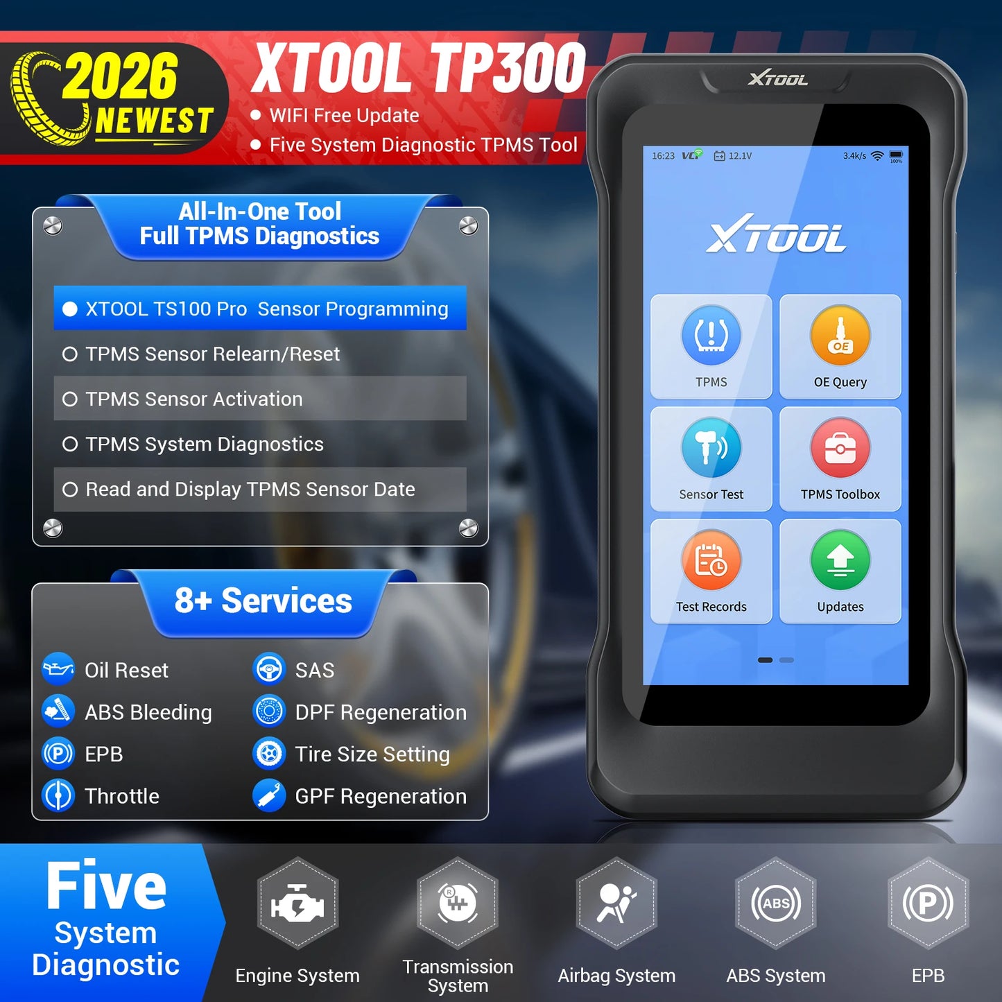 XTOOL TP300 TPMS Programming Scanner TPMS System Health Check 5 System Automotive Diagnostic Tools 8 Resets Lifetime Free Update