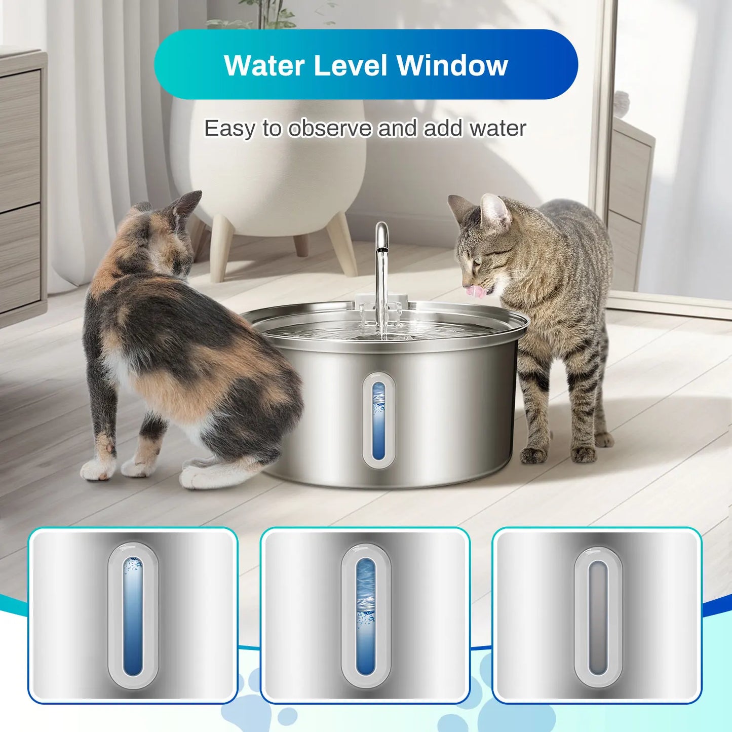 Cat Stainless Steel Water Fountain With Quiet Pump Filtration