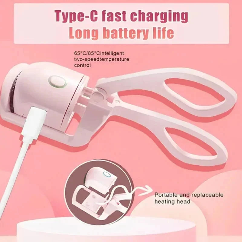 USB Rechargeable Heated Eyelash Curler with LCD Display Portable Makeup Tool Beauty and Health