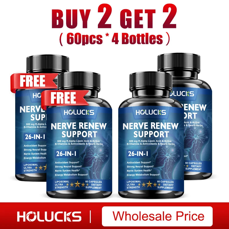 Nerve Renew Support Supplement, Alpha Lipoic Acid, Support Nervous System, Relieve Stress, Promotes Brain Function, Boost Energy