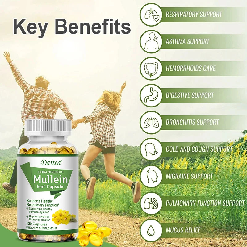 Mullein Extract Capsules, Suitable For Lung & Bronchial Cleanse for Smokers - Respiratory Health Support, Gut Health