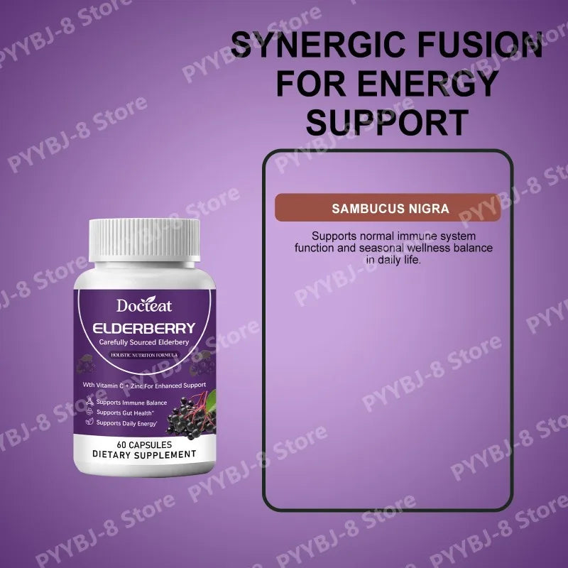 Elderberry Capsule Supplement Contain Elderberry Extract,vitaminC and Zinc Support Intestinal Health & Daily Energy Intake 60pcs