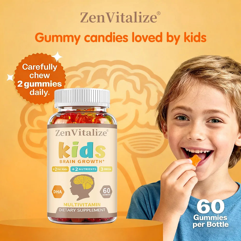 Kids Brain Development Gummies - with Omega 3, DHA, Promotes Children's Brain Health, Memory & Immune