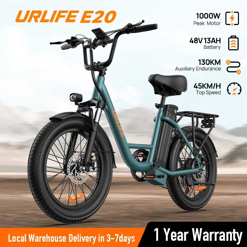 URLIFE E20 1000W Electric Bike 48V Removable Battery Disc Brakes