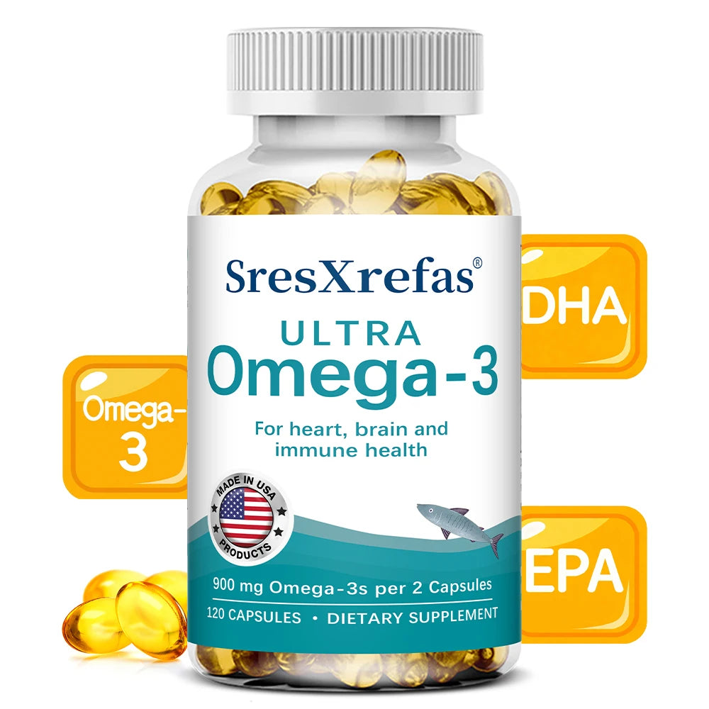 Omega 3 Fish Oil with EPA & DHA, High Absorption Fatty Acids, Heart & Brain Health, Vision, Skin Hair & Nervous System Care