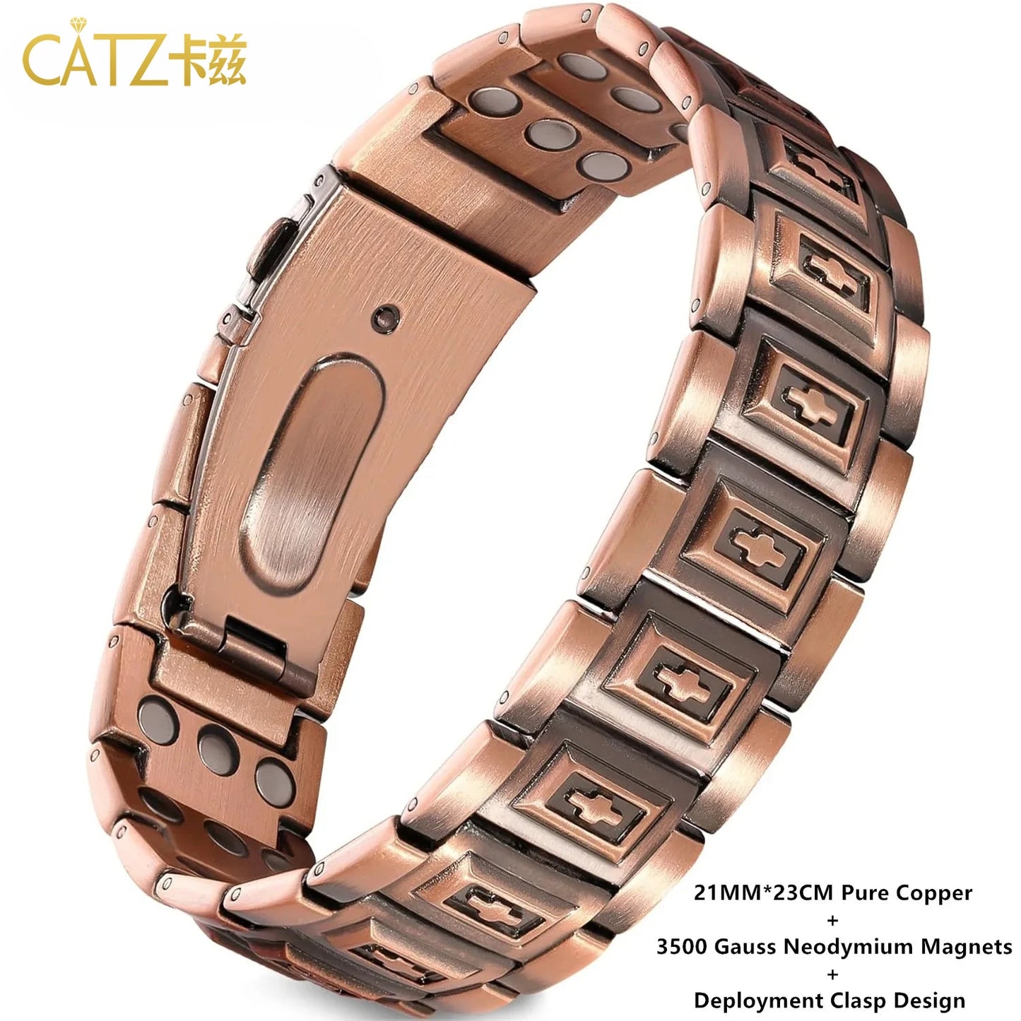 Premium Copper Bracelet for Men  Health with Grid Pattern Design Magnetic Wristband Jewelry Gifts