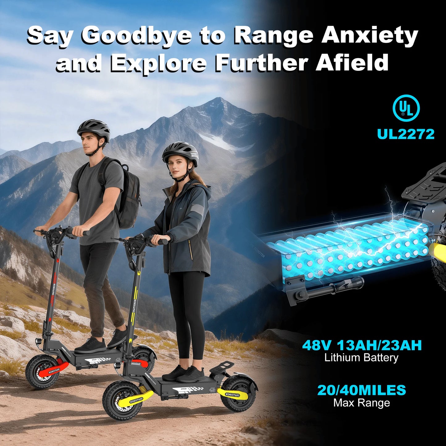 EOEOTWO 1200W Off Road Electric Scooter For Adults 48V
