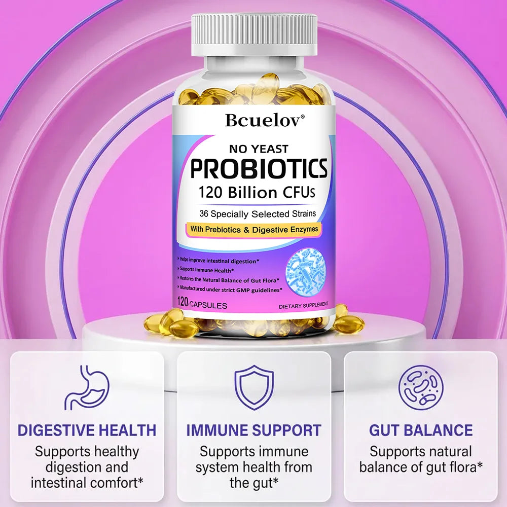 Probiotics 120 Billion CFU with Prebiotics & Digestive Enzymes, Supports Digestion, Gut Flora, Bloating Relief & Immune Health