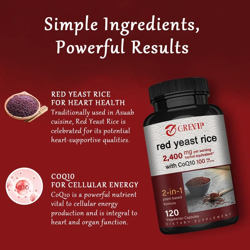Red Yeast Rice Capsules - Benefits Cardiovascular Blood Circulation, Heart Health and Energy ProductionSupplements