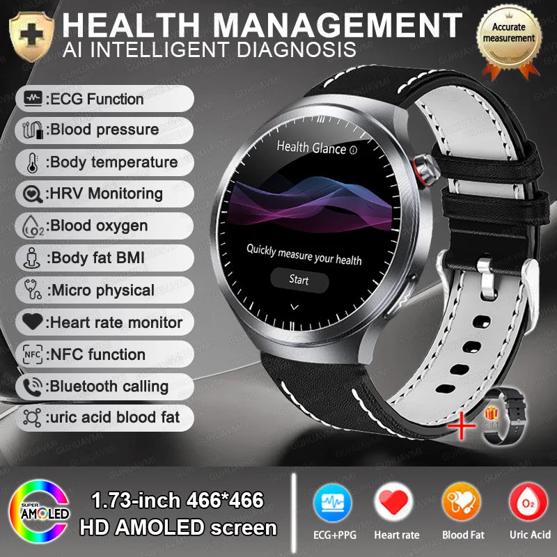 Smart Watch ECG Blood Oxygen BP Health Tracking Sapphire Screen