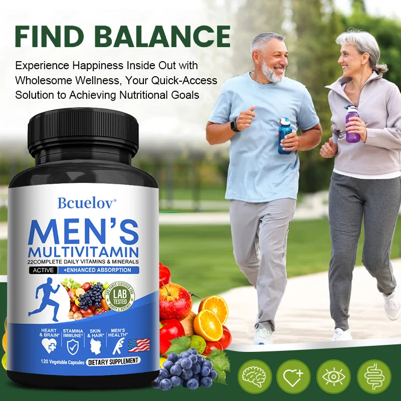 Men's Daily Multivitamin – 22 Vitamins & Minerals, Vegan Dietary Supplement for Energy Immunity Digestion Skin & Overall Health