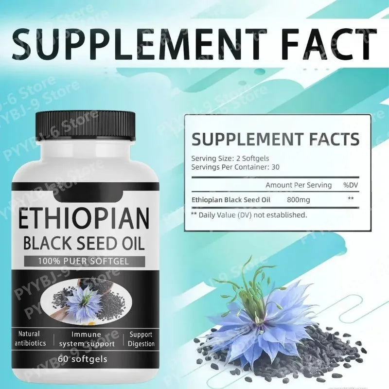 Ethiopian Black Seed Oil Softgels 60 Count 100% Natural Gluten Free Non GMO Antioxidant Immune Digestive Daily Health Supplement