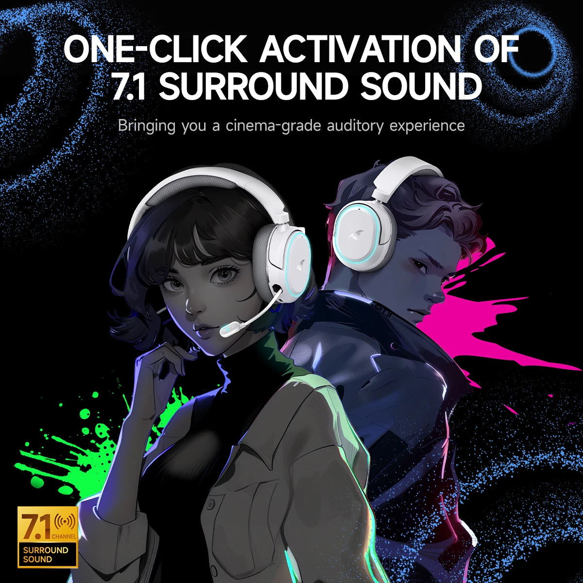 Picun G2 Wireless Gaming Headset 2.4GHz Bluetooth 7.1 Surround ENC Mic