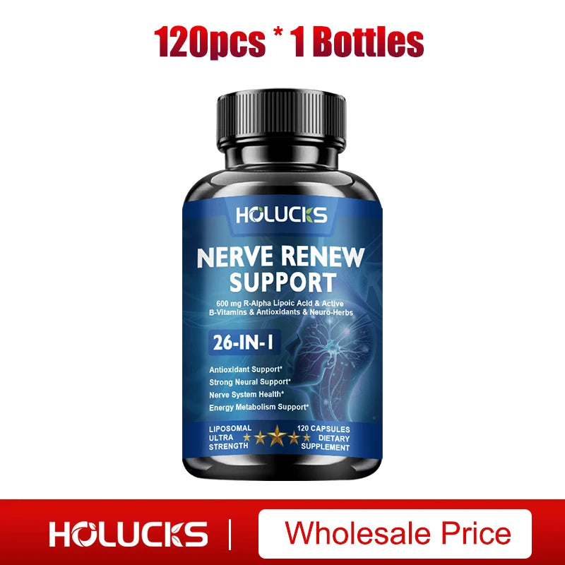 Nerve Renew Support Supplement, Alpha Lipoic Acid, Support Nervous System, Relieve Stress, Promotes Brain Function, Boost Energy