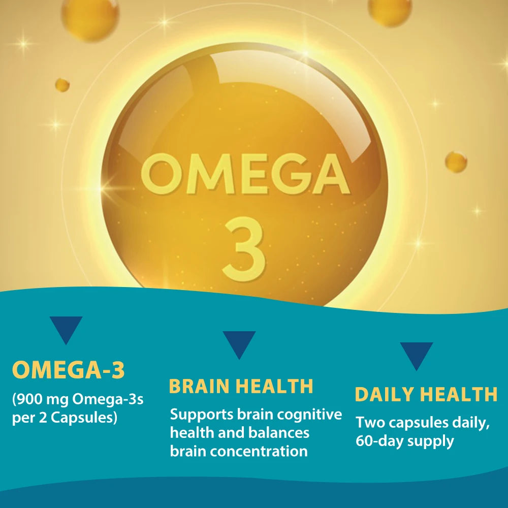 Omega 3 Fish Oil with EPA & DHA, High Absorption Fatty Acids, Heart & Brain Health, Vision, Skin Hair & Nervous System Care