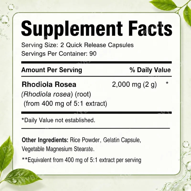 Rhodiola Rosea Capsules 180 Pieces Emotional Relief and Immune Health Support — 2000mg Rhodiola Rosea Root 5:1 Plant Extract