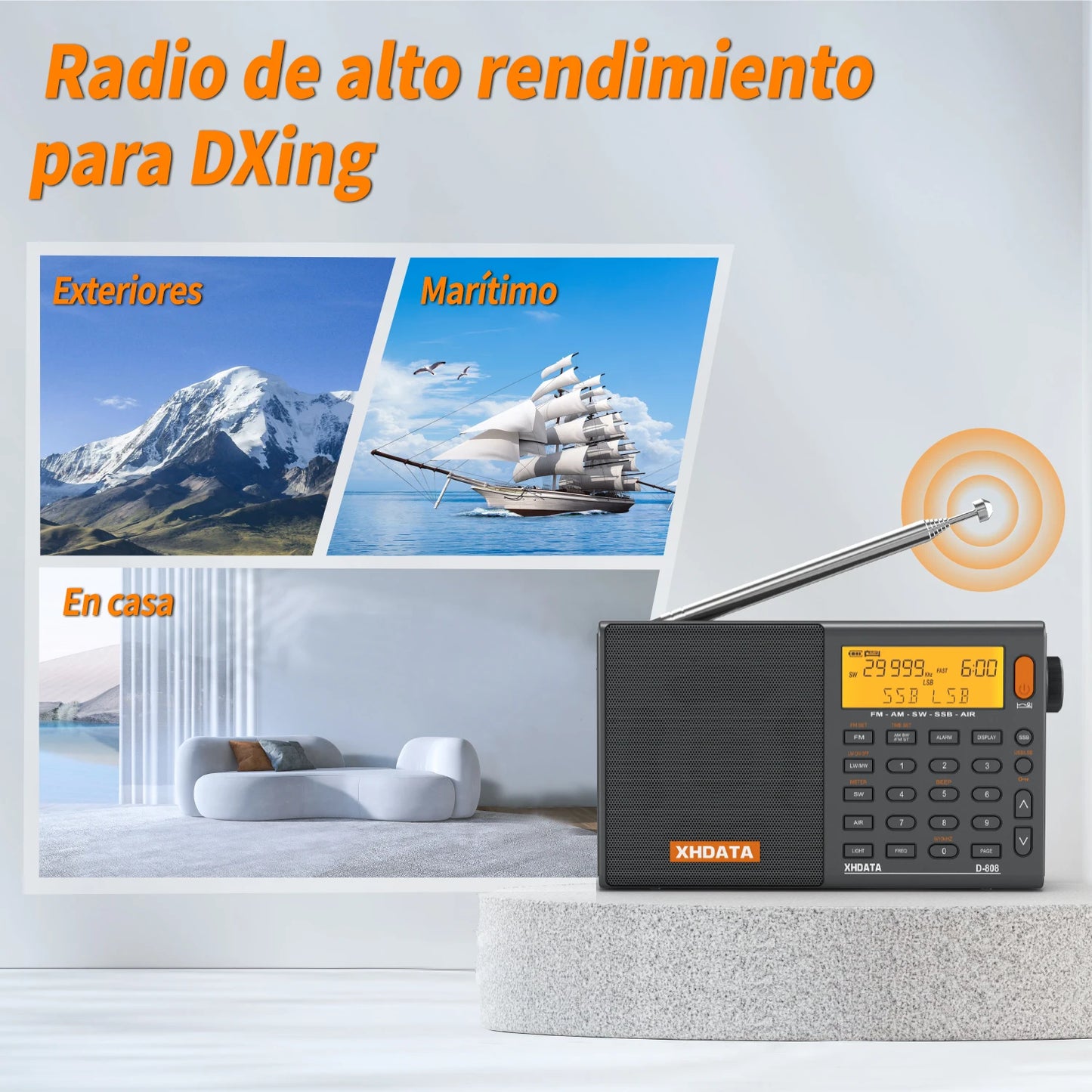 XHDATA D808 Portable Multiband Radio Receiver AM FM SW MW