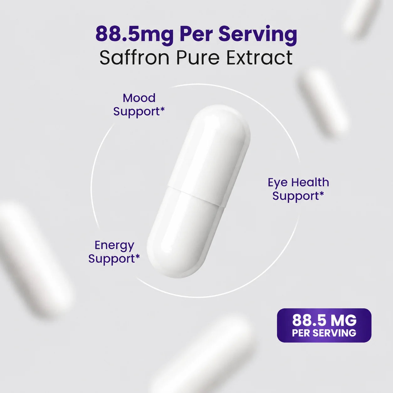 Saffron Extract Capsules 90 Count for Mood Energy and Eye Health Support Vegan Non GMO Gluten Free Dietary Supplement