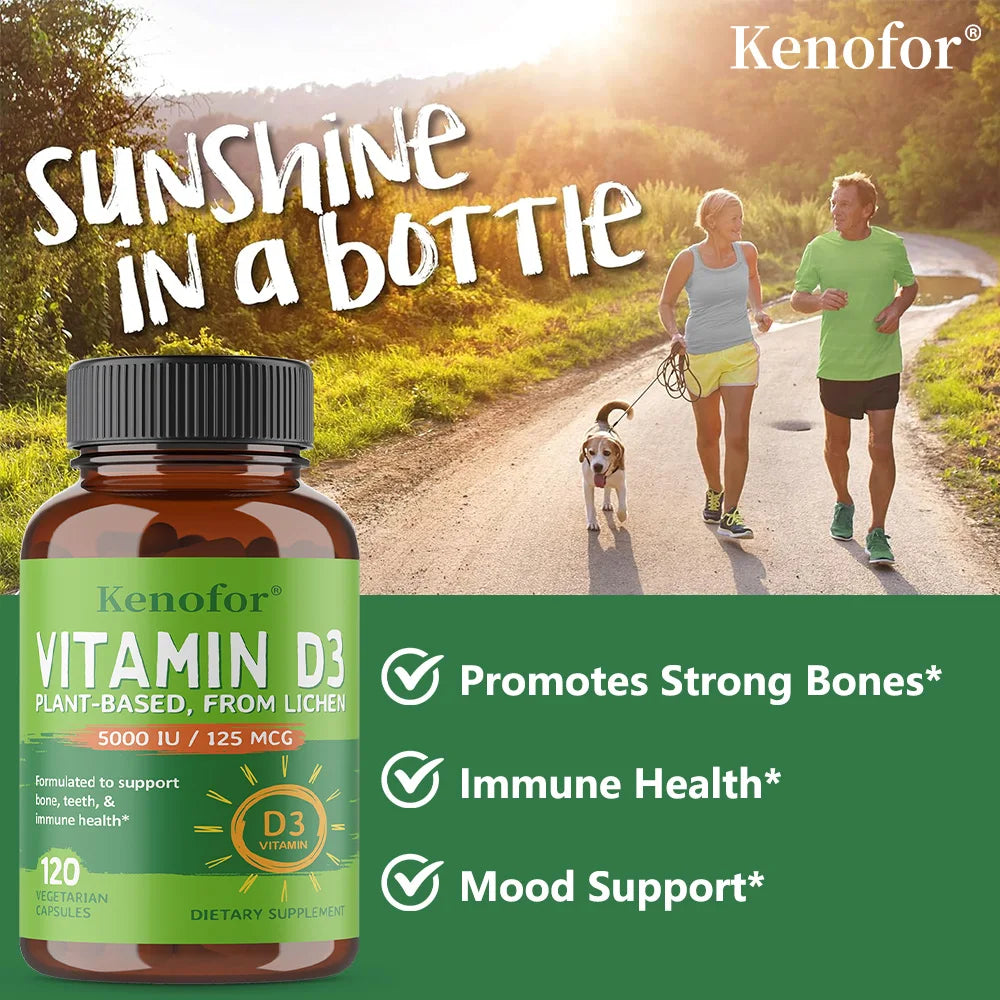 High-concentration Capsules with 5000 IU of Vitamin D3 To Boost Immunity, Bone and Heart Health, Strengthen Bones, Non-GMO