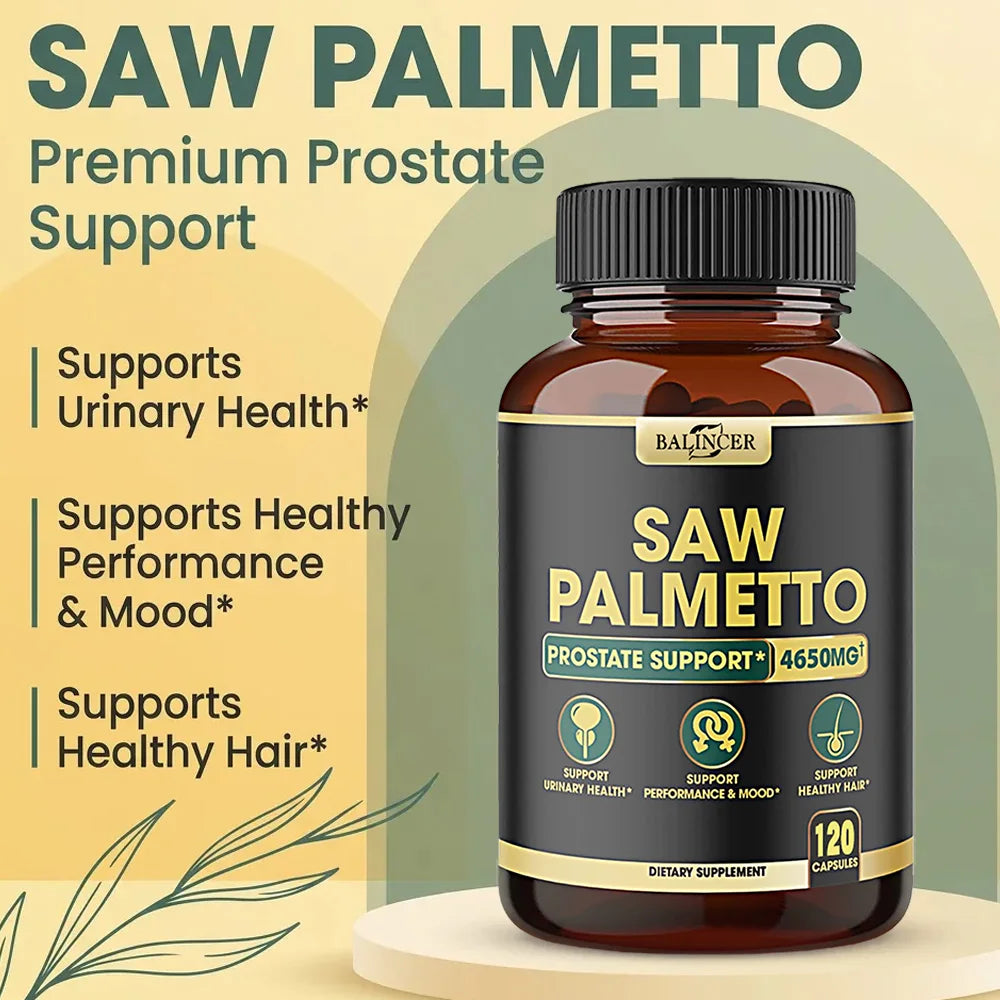 Saw Palmetto Capsules, Prostate Health Support, Reduce Hair Loss & Thinning, Balances Male Hormones, Urinary Tract Care
