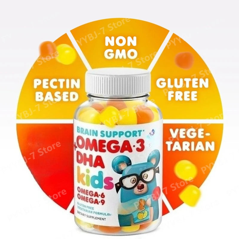 Omega 3 Kids Gummies Vegan for Kids with No Fish Oil Vitamins for Brain Heart Health Gluten Free Daily Health Supplements