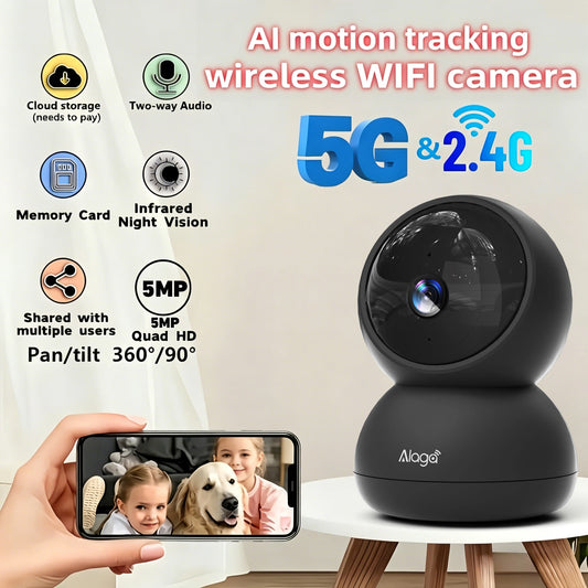 ALAGA 3K Pet Camera With App AI Detection 360 Pan Tilt 5G WiFi 2 Way Audio
