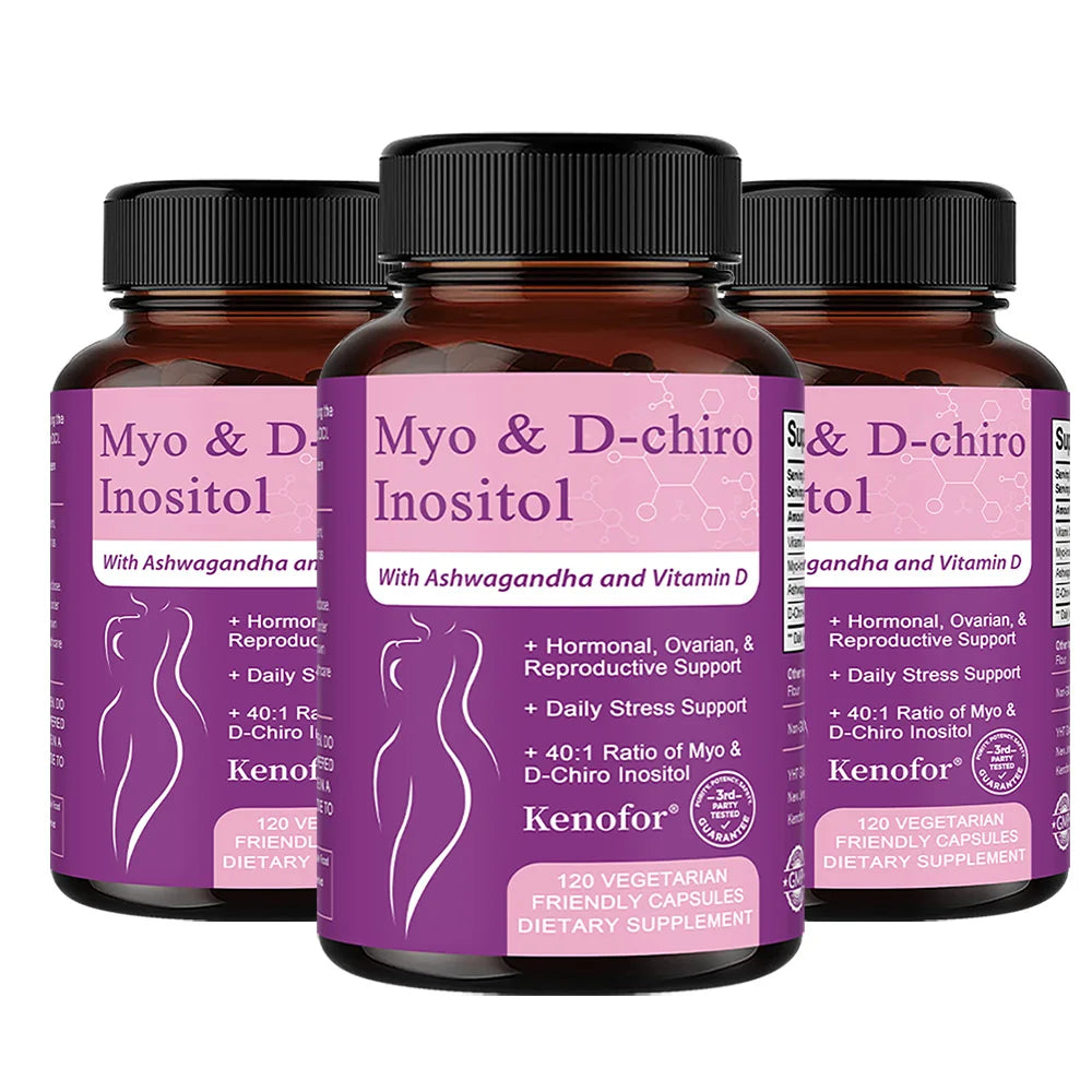 Inositol & Ashwagandha Capsules, Myo-Inositol with Vitamin D3, Ovarian & Hormone Balance, Nerve Health & Blood Sugar Support