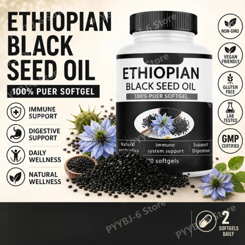 Ethiopian Black Seed Oil Softgels 60 Count 100% Natural Gluten Free Non GMO Antioxidant Immune Digestive Daily Health Supplement