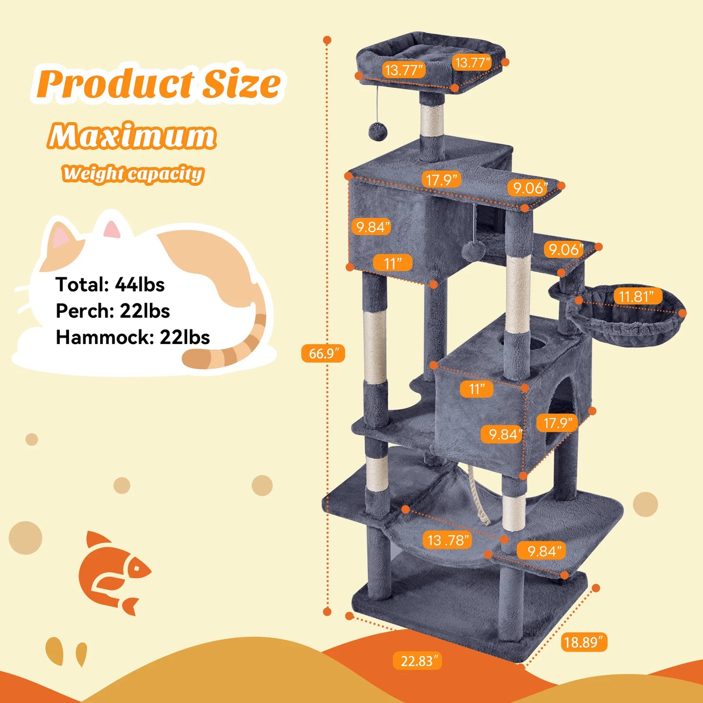 MCQ Cat Tree Tower Multi Level Climbing Sisal Posts Condo