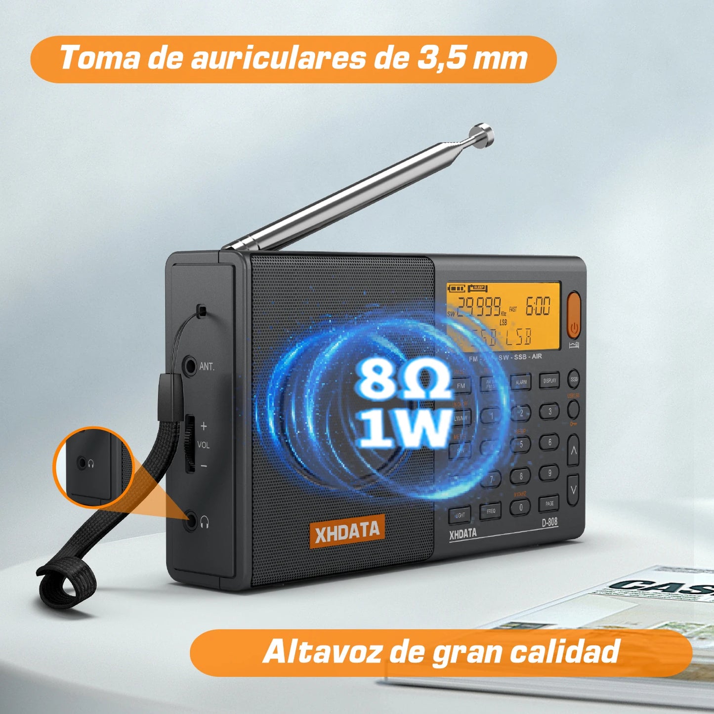 XHDATA D808 Portable Multiband Radio Receiver AM FM SW MW