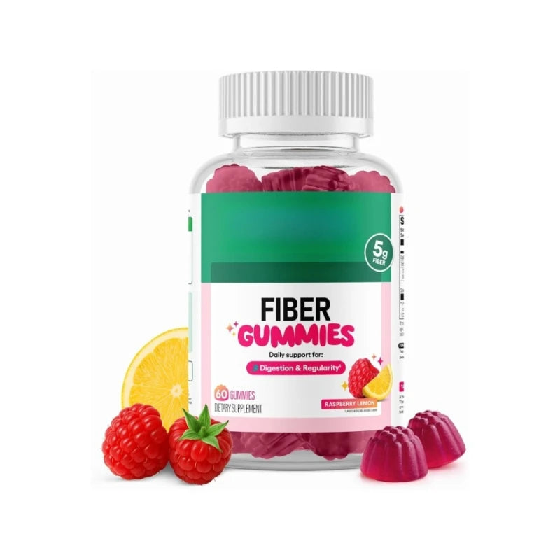 Fiber Gummies for Digestive Health and Regularity - Raspberry Lemon Flavor  Natural Chicory Root Prebiotic Fiber - Daily Gummy