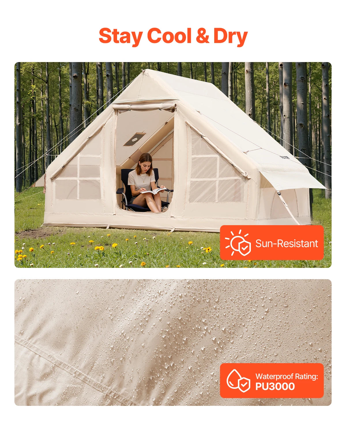 VEVOR Inflatable Camping Tent With Hand Pump And Stove Jack