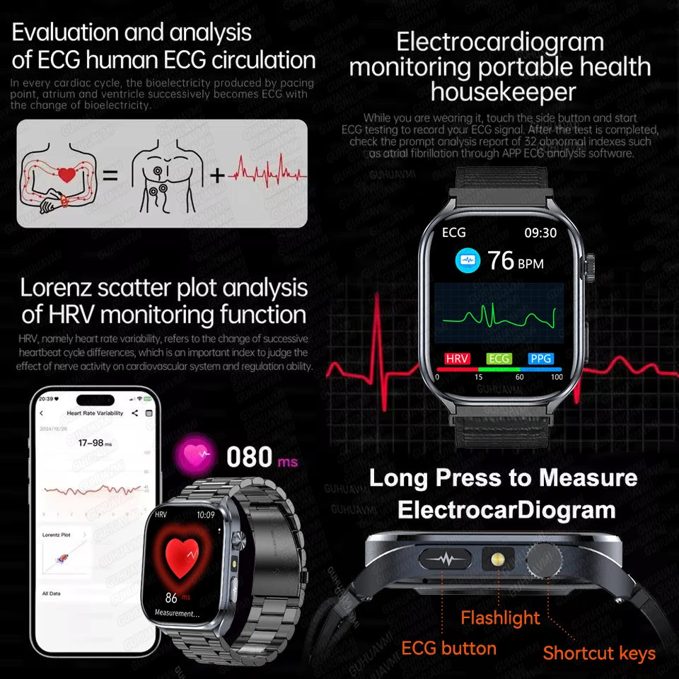 2026 New AI Health Care Accurate detection ECG SmartWatch Blood Pressure lipids Uric Acid Analysis Bluetooth Call Smart Watches